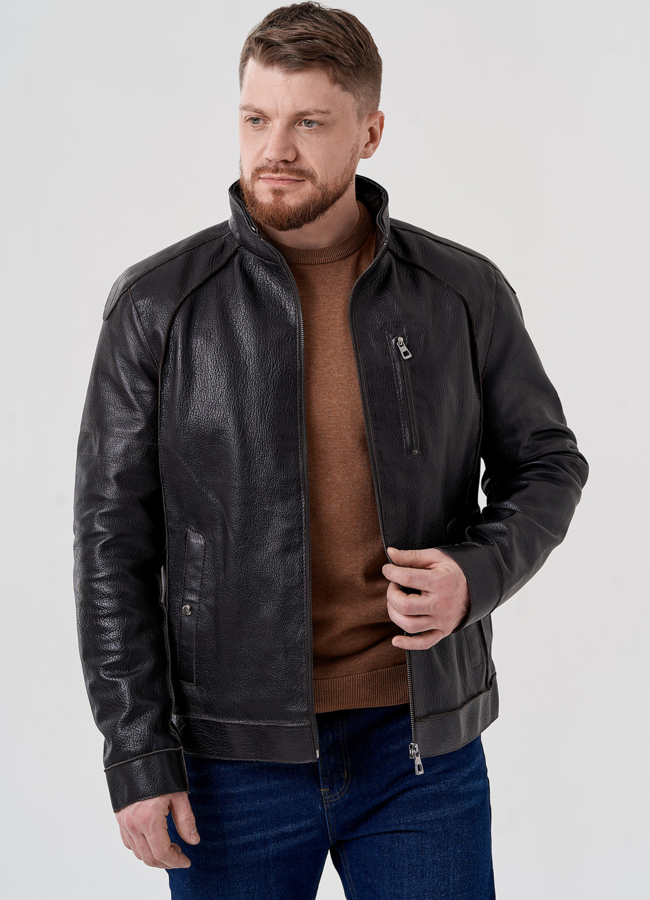 Мужская кожаная куртка с капюшоном модель № 24388 универмаг малина