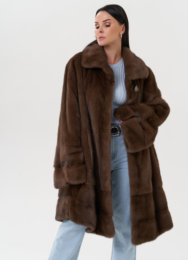 Женская шуба из меха норки модель № 27600 универмаг малина