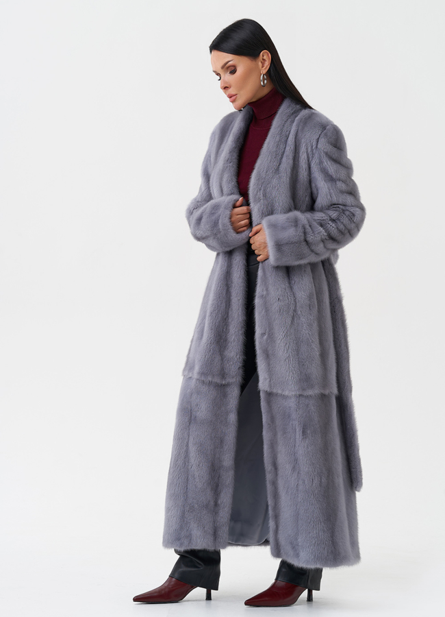 Длинная шуба из меха норки модель № 28305 универмаг малина