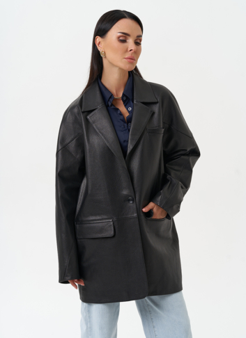 Жакет из натуральной кожи черного цвета Жакет из натуральной кожи черного цвета