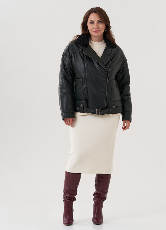 фото Косуха утепленная из экокожи с отделкой из экомеха модель № 25343