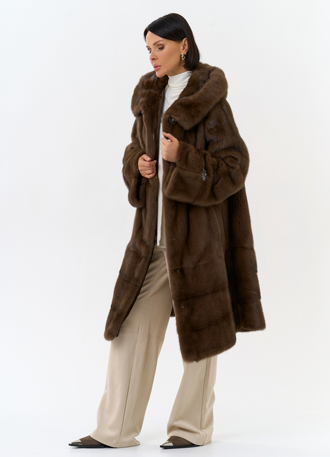 Шуба из меха норки с капюшоном модель № 29094 универмаг малина
