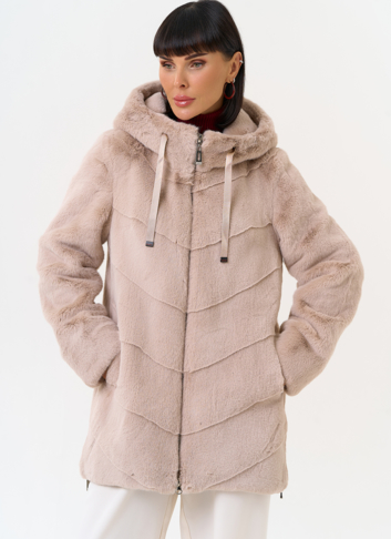 Женская шуба из эко меха с капюшоном