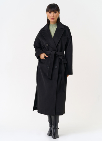 Женское двубортное пальто черного цвета