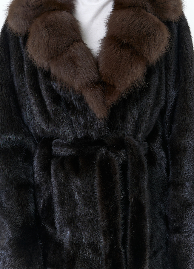 Шуба из меха норки с воротником из меха куницы модель № 32134 универмаг малина