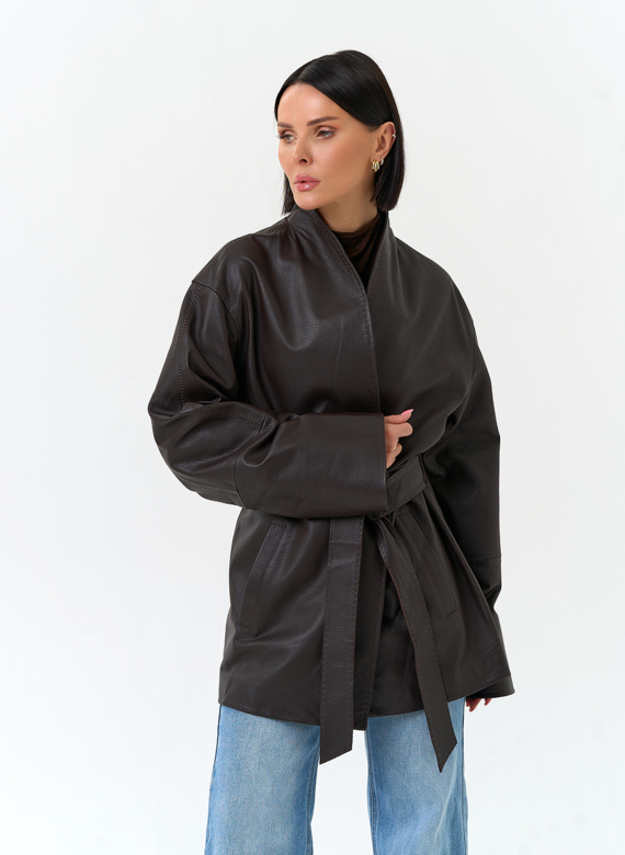 Женский жакет кимоно из натуральной кожи